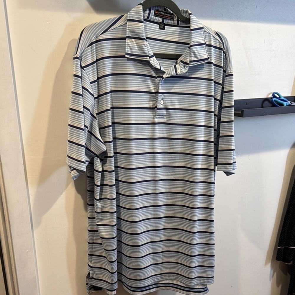 Peter Millar Summer comfort  Blue and White Polo Shirt with Stripes